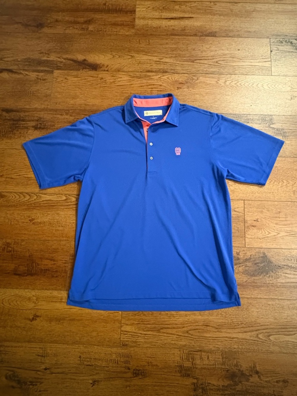 Donald Ross Blue Golf Polo Shirt Large Pink Trim Performance Short Sleeve